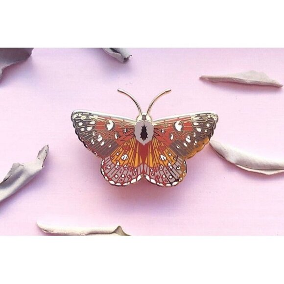 Mormon Metalmark Butterfly Enamel Pin - Gold Plated Nature Jewelry & Brooch - Picture 6 of 11